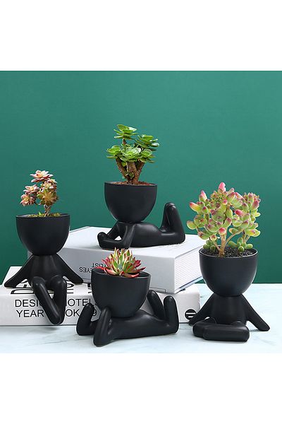 Leexo Nordic one mini ceramic vase for desk, human body shape 10 cm, black