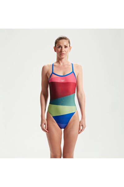 SPEEDO Γυναικείο μαγιό Placement Digital Turnback Κόκκινο-Πράσινο