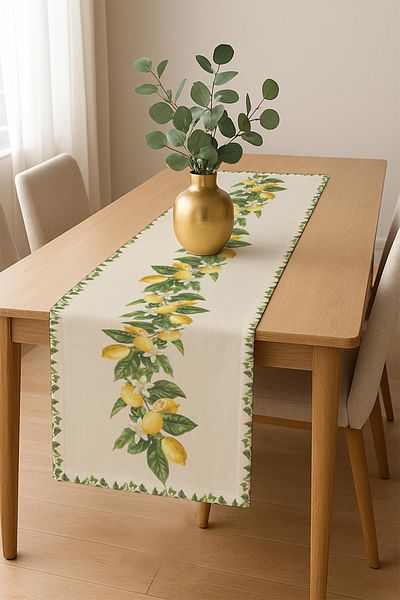Doruklar Home Collection Digital Printing Cotton Linen Fabric Table Cloth - Runner Gifted Msrt001