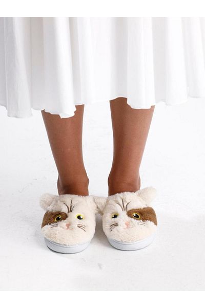 STOCON Women's Plush Button Detailed Comfortable Flexible Soled Washable House Slippers Dowry Slippers Stc1132