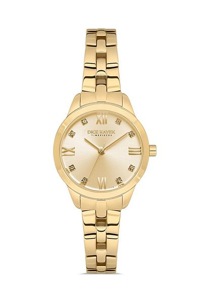 Dice Kayek Dk.1.Ag1410.08 Stone Design Steel Cord Steel Case 5 Atm Water Resistant Gold Color Women