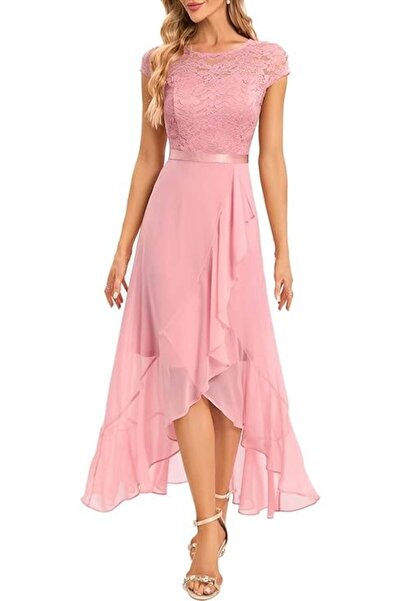 OEM Elegant long dress above the knee, fitted to the body, sleeveless Pink, 3XL