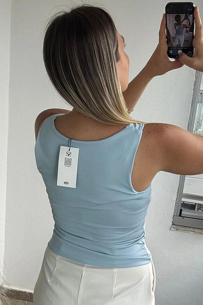 Kubos Moda U Neck Light Blue Tank Top Blouse