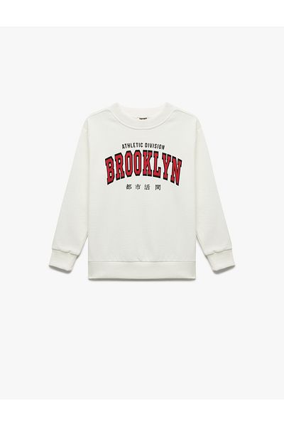 Koton Raised Long Sleeve Crew Neck Printed Oversize Sweatshirt