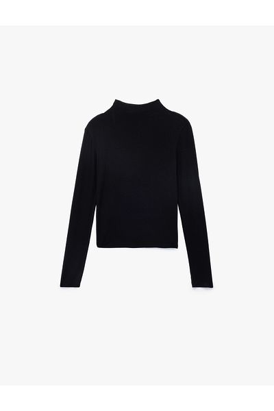 Koton Slim Fit Long Sleeve Drape Detailed Stand Collar T-Shirt
