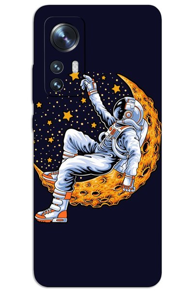 MRCİLETİSİM غطاء خلفي مطبوع بنمط HD لهاتف Xiaomi Mi 12 - Astronaut Moon