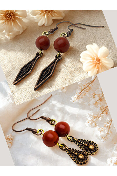 ayrestyle مجموعة أقراط من الحجر الطبيعي من جاسبر وجاسبر مكونة من قطعتين