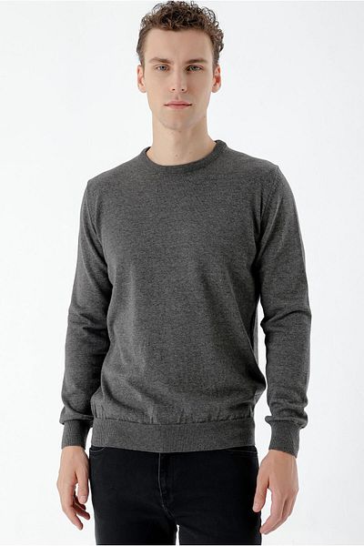 Morven Men's Smoked Basic Crew Neck Dynamic Fit Comfortable Cut Knitwear