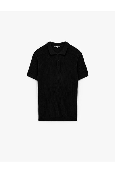 Koton Regular Fit Short Sleeve Cotton Textured Button Polo Neck Knitwear T-Shirt