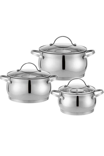 Haus Roland HausRoland Stainless steel pot set consisting of 3 pots with glass lid and two handles