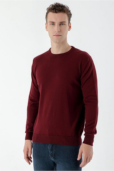 Morven Men's Dark Claret Red Basic Crew Neck Dynamic Fit Comfortable Cut Knitwear