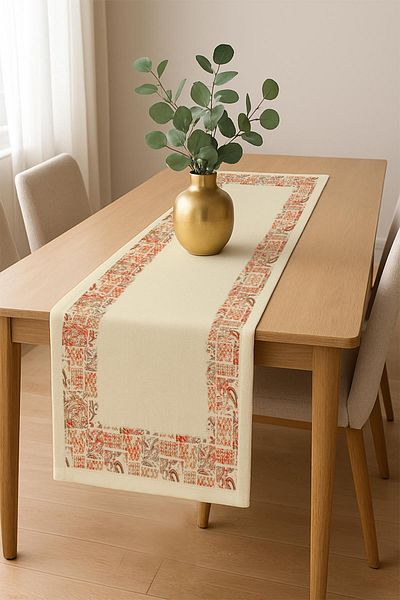 Doruklar Home Collection Digital Printing Cotton Linen Fabric Table Cloth - Runner Gifted Msrt002