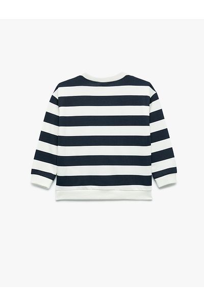 Koton Cotton Raised Long Sleeve Crew Neck Striped Sweatshirt