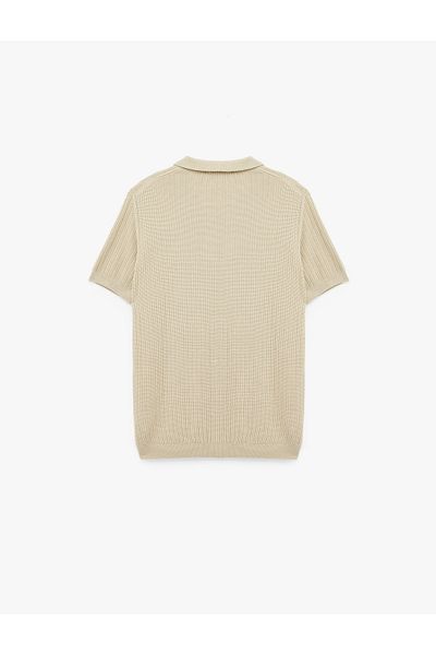 Koton Regular Fit Short Sleeve Cotton Textured Button Polo Neck Knitwear T-Shirt