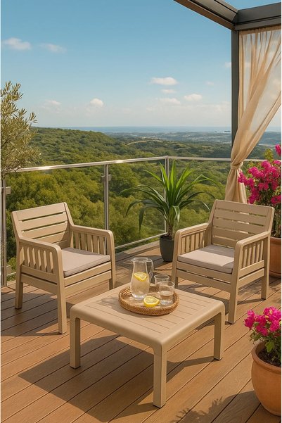 MOBETTO Ada 1+1+S Bahçe Takımı / Balkon - Bahçe - Teras Mobilyası - Cappucino