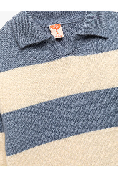 Koton Pulover tricotat cu guler polo cu mânecă lungă în dungi