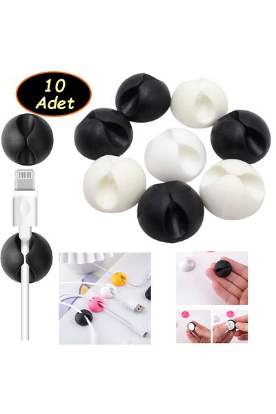 Neler Geldi Neler 10Pcs Adhesive Cable Organizer Cord Holder Clips Cable Fixing Black White Color