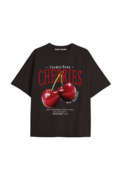 Kalic Studio Tricou unisex pentru bărbați/femei CHERRIES, cu imprimeu persona...
