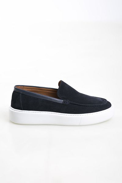 GERARDO AYAKKABI Genuine Suede Leather Loafer Navy Blue Men's Shoes Eva Sole