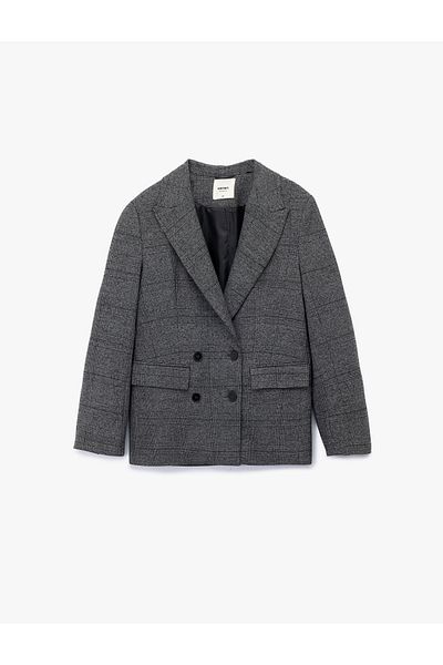 Koton Long Sleeve Pocket Double Breasted Plaid Blazer Jacket