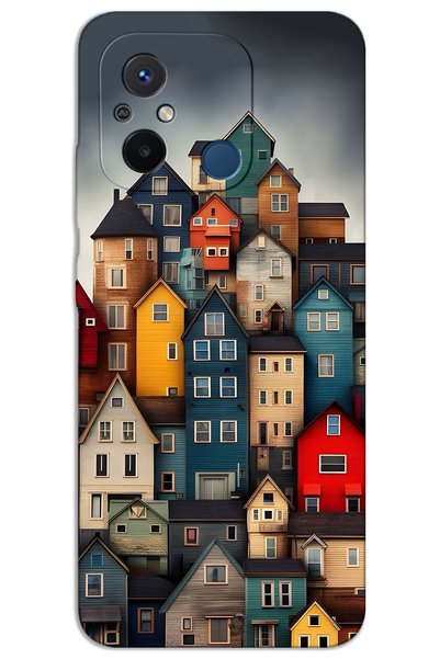 MRCİLETİSİM غطاء خلفي مطبوع بنمط HD لهاتف Xiaomi Redmi 12C - منازل ملونة