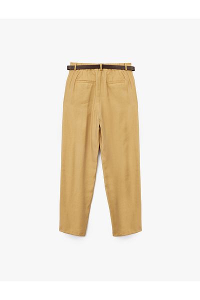 Koton Modal Fabric Pleated Pocket Belted Carrot Cut Trousers
