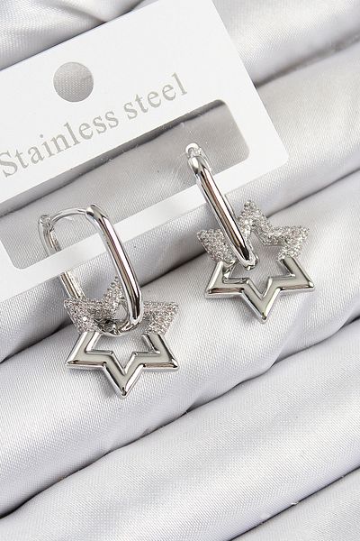 SeyCey.co Brass Zircon Stone Star Model Silver Color Women's Earrings