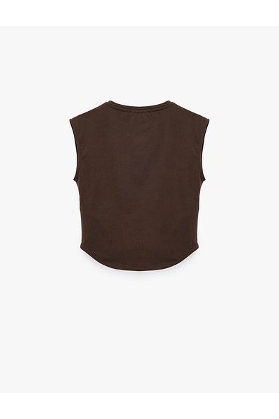 Koton Slim Fit Cap Sleeve Cotton Crew Neck Crop T-Shirt with Corset Detail