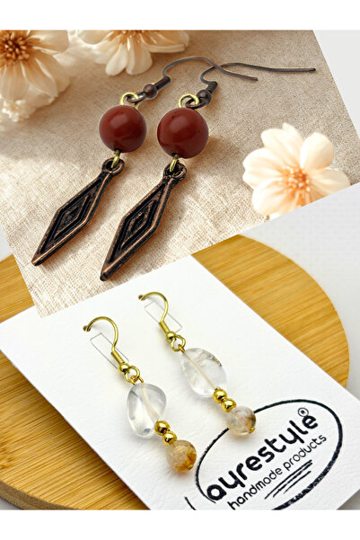 ayrestyle طقم أقراط من الجاسبر والكوارتز والسترين من الأحجار الطبيعية مكون من...