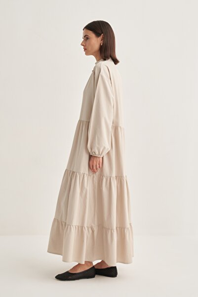 EBU Prive Γυναικείο φόρεμα με κορδόνια ποπλίνας σε στρώσεις μπεζ