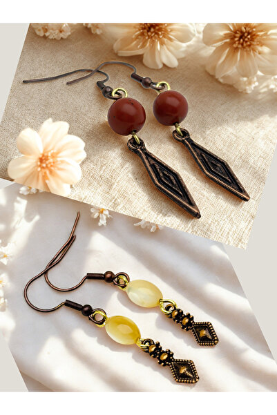 ayrestyle طقم أقراط مكون من قطعتين من الجاسبر والحجر الطبيعي