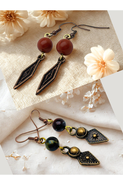 ayrestyle طقم أقراط من حجر الجاسبر وعين النمر الطبيعي مكون من قطعتين