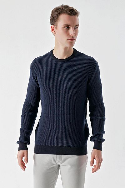 Morven Men's Navy Blue Trend Vaniza Knitted Crew Neck Dynamic Fit Comfortable Cut Knitwear