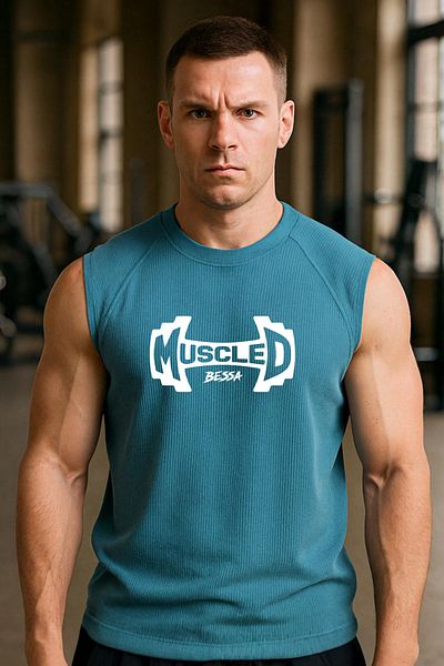 BESSA Mint Sportsman Tank Top Crew Neck Muscled Printed Sleeveless Oversize Fit Tank Top Fitness Men