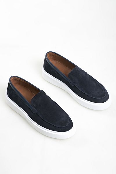 GERARDO AYAKKABI Genuine Suede Leather Loafer Navy Blue Men's Shoes Eva Sole