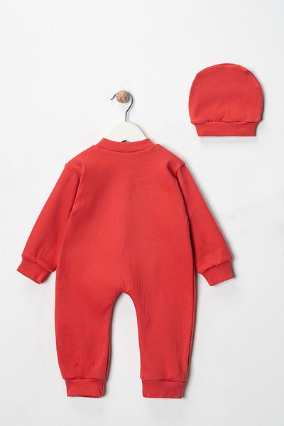 DIMPLE BABY Solid Color Buttoned Beret 2-Piece Jumpsuit Set