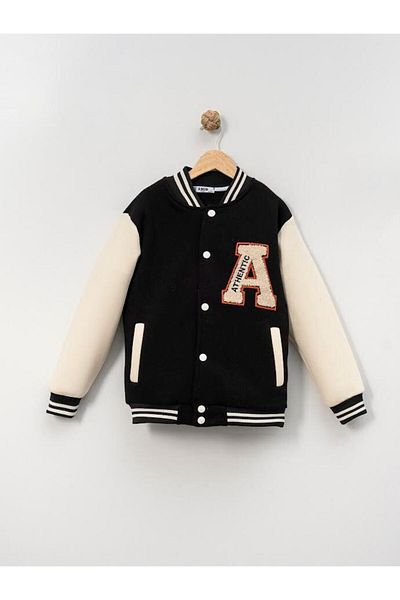 GİRL EMELY Boy's School College Single Top with Embroidery Detail Black