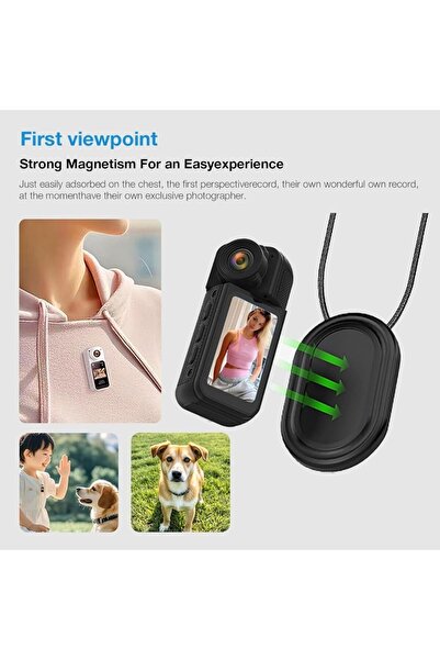 newdaki WİFİ 35 Gr Vücut Aksiyon Kamerası 1.47 İnç Ekran Manyetik Kolye 180 Derece Dönen Lens 2.7K Görüntü