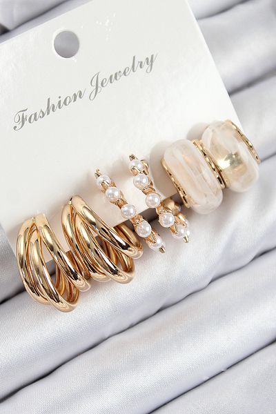 SeyCey.co Brass Pearl Ring Model Gold Color Women's Set Earrings