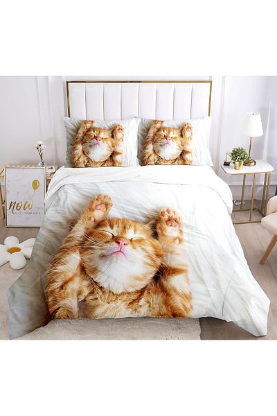 OEM Cat patterned bed linen, duvet cover 220x240 cm, 2 pillowcases 50x75 cm