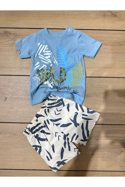 Tk 2-Piece Combed Cotton Set Bebe 6/9/12 Months Range Blue Color Combed Cotton Fabric T-Shirt Crew Neck