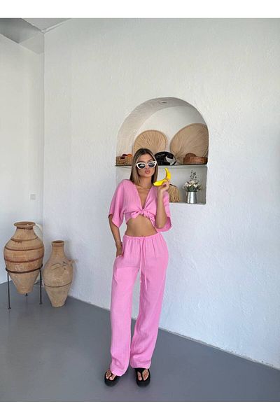 OYERGA MODA Set de muselină cu detaliu dublu pentru femei