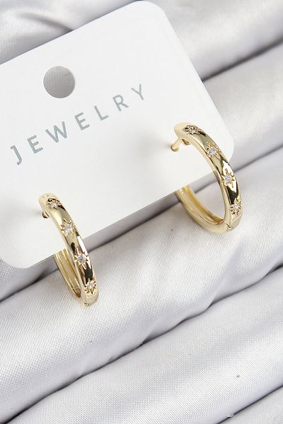 SeyCey.co Brass Zircon Stone Hoop Model Gold Color Women's Earrings
