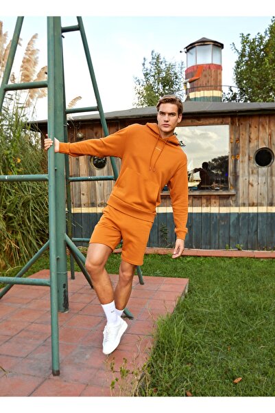 Organik Pamuklu Erkek Oversize Hoodie - Hardal
