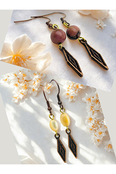 ayrestyle مجموعة أقراط مكونة من قطعتين من رودونيت والحجر الطبيعي