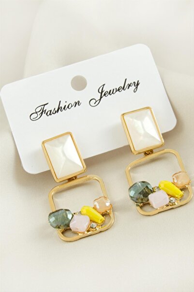 ZERO LAND Hn-Shop Rectangular Stone Earrings-Yellow