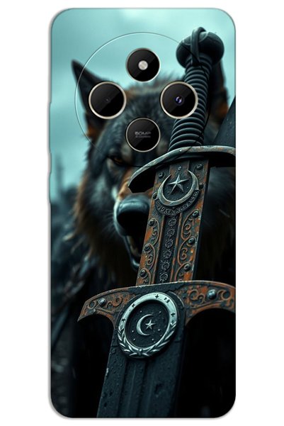 MRCİLETİSİM غطاء خلفي مطبوع بنمط HD لهاتف Xiaomi Redmi 14C - Moon Star Sword