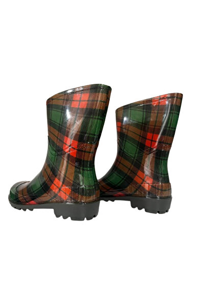 Emek Kadın Kırmızı-Yeşil Desenli Kısa Bahçe Yağmur Çizmesi EMek036-97
