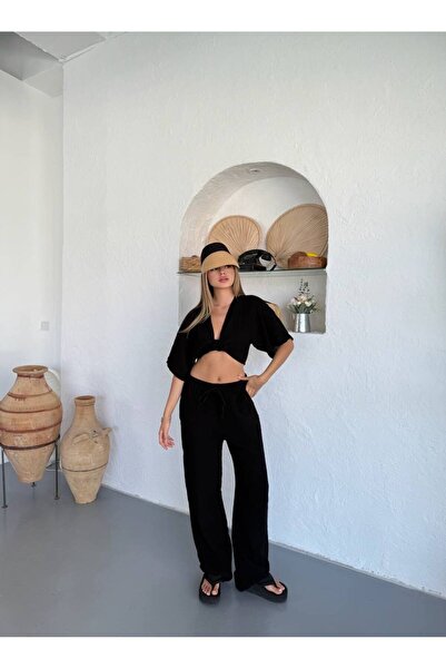 OYERGA MODA Women's Double Tie Detail Muslin Suit