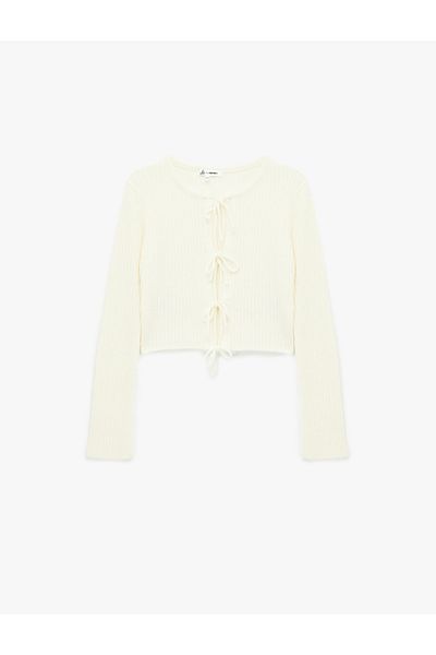 Koton Cardigan tricotat cu mânecă lungă și decolteu cu șireturi